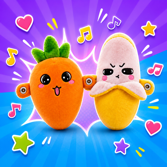 Carrot and Banana magnetic plush toys holding hands