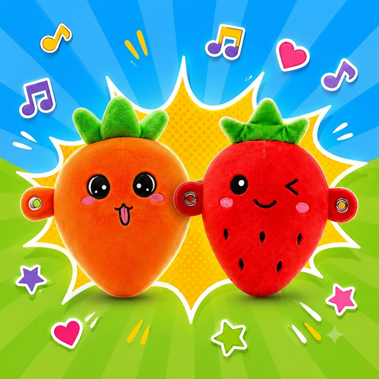 Carrot and Strawberry magnetic plush toys holding hands